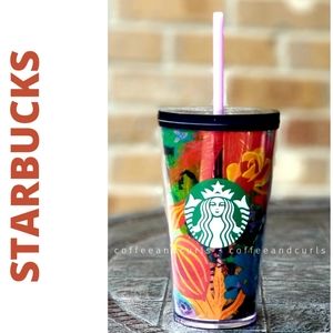 Starbucks Orange Foil Tropical Floral Cold Cup Tumbler 16oz Grande NWT